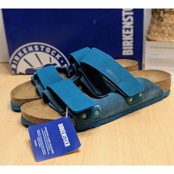 Birkenstock Uji Turquoise Nubuck Suede Leather Two Strap Sandals W10 EU41 NIB - Picture 4 of 13